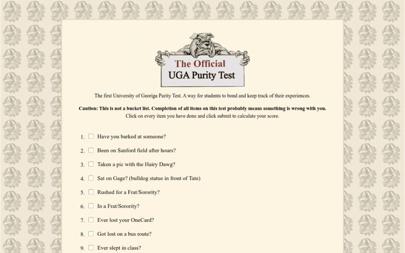 UGA Purity Test thumbnail